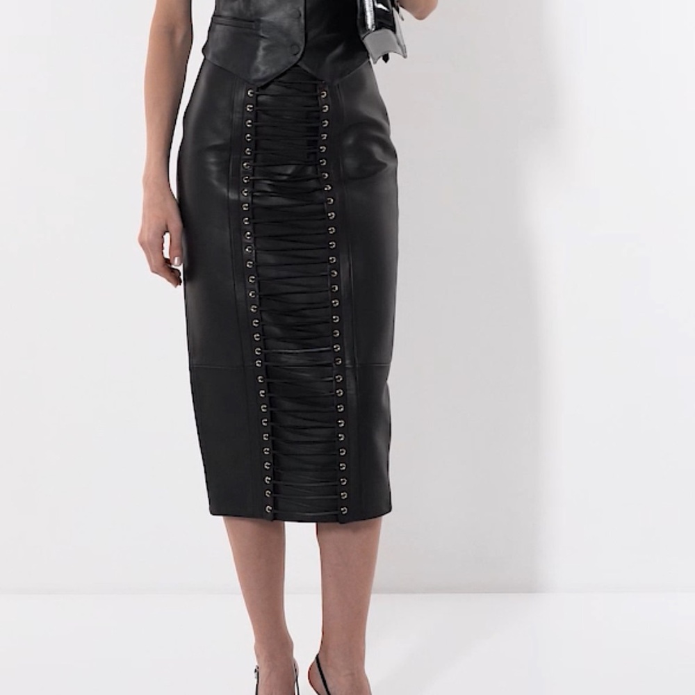 Balmain Lace Up Leather Skirt